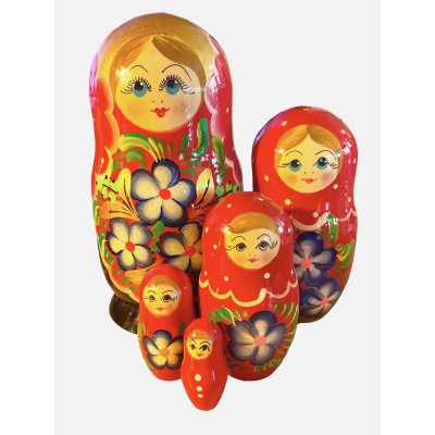 1864 - Red and Black Floral Matryoshka Russian Nesting Dolls