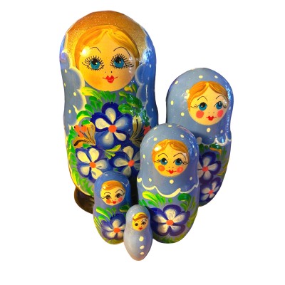 1865 - Blue Floral Matryoshka Russian Nesting Dolls