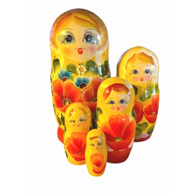 1867 - Yellow and Red Floral Matryoshka Russian Nesting Dolls