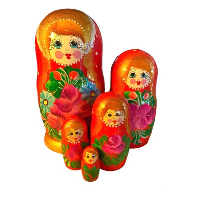 1869 - Red and Floral Matryoshka Russian Nesting Dolls