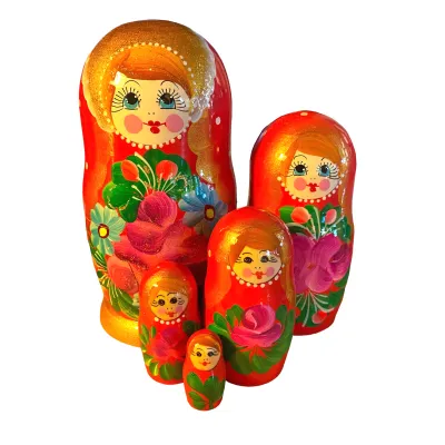 1869 - Matriochka Poupées Russes Motif Floral Rouge