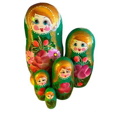 1871 - Green Floral Matryoshka Russian Nesting Dolls