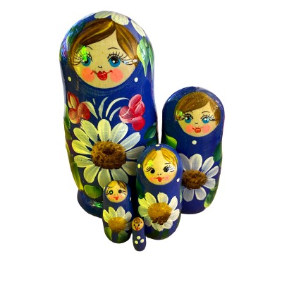 1877 - Blue Floral Matryoshka Russian Nesting Dolls