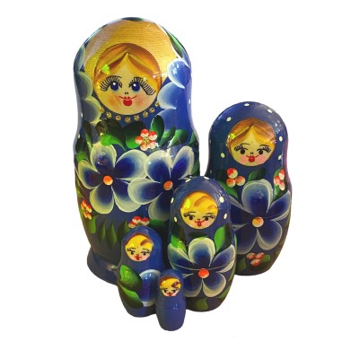 1878 - Blue Floral Matryoshka Russian Nesting Dolls
