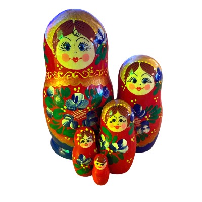 1883 - Red and Blue Floral Matryoshka Russian Nesting Dolls