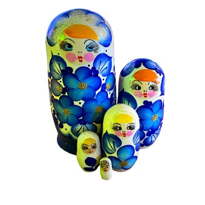 1885 - White and Blue Floral Matryoshka Russian Nesting Dolls