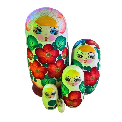 1886 - Yellow and Red Floral Matryoshka Russian Nesting Dolls