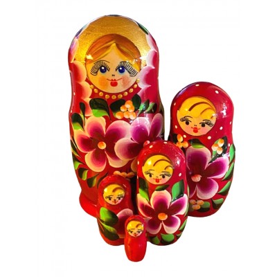 1892 - Red Floral Matryoshka Russian Nesting Dolls