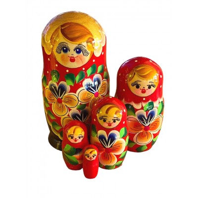 1896 - Red and Black Floral Matryoshka Russian Nesting Dolls