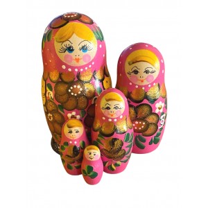 1897 - Pink Floral Matryoshka Russian Nesting Dolls