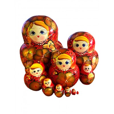 1899 - Red Floral Matryoshka Russian Nesting Dolls