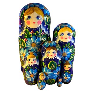 1902 - Matriochka Poupées Russes Motif Floral Bleu 
