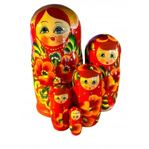1904 - Red and Pink Floral Matryoshka Russian Nesting Dolls