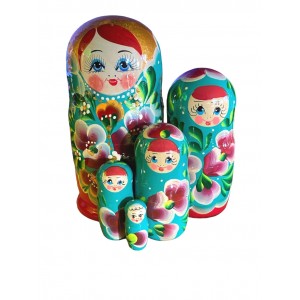 1907 - Turquoise Floral Matryoshka Russian Nesting Dolls