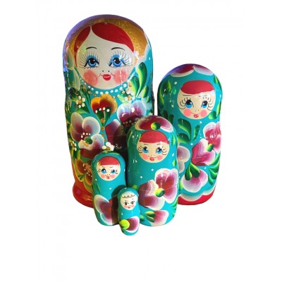 1907 - Turquoise Floral Matryoshka Russian Nesting Dolls