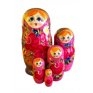 1909 - Purple and Pink Floral Matryoshka Russian Nesting Dolls