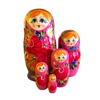 1909 - Purple and Pink Floral Matryoshka Russian Nesting Dolls