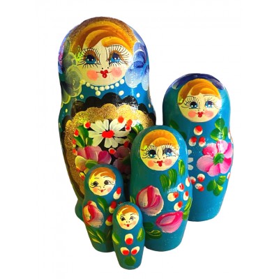 1911 - Blue Floral Matryoshka Russian Nesting Dolls
