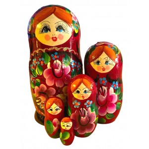 1913 - Burgundy Floral Matryoshka Russian Nesting Dolls