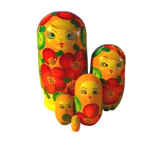 1917 - Matriochka Poupées Russes Motif Floral Orange et Jaune