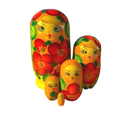 1917 - Matriochka Poupées Russes Motif Floral Orange et Jaune 1917 - Matriochka Poupées Russes Motif Floral Orange et Jaune