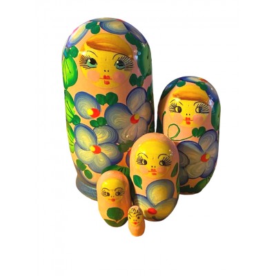 1918 - Blue and Pink Floral Matryoshka Russian Nesting Doll