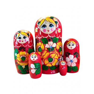 1937 - Red Floral Matryoshka Russian Nesting Dolls
