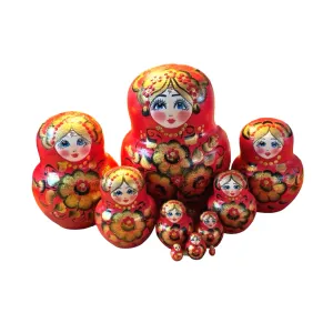 1952 - Matriochka Poupées Russes Motif Floral Rouge et Doré 1952 - Matriochka Poupées Russes Motif Floral Rouge et Doré