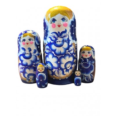 1957 - Blue Floral Matryoshka Russian Nesting Dolls