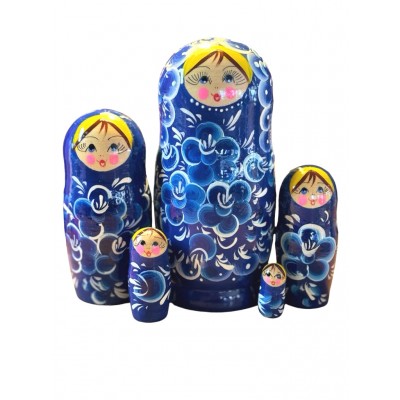 1959 - Blue Floral Matryoshka Russian Nesting Dolls
