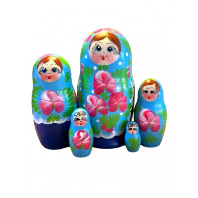 1967 - Blue Floral Matryoshka Russian Nesting Dolls