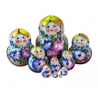 1971 - Blue Floral Matryoshka Russian Nesting Dolls
