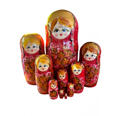 1972 - Red Floral Matryoshka Russian Nesting Dolls