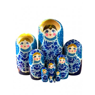 1974 - Blue Floral Matryoshka Russian Nesting Dolls
