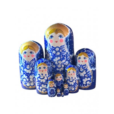 1977 - Blue Floral Matryoshka Russian Nesting Dolls