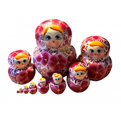 1993 - Matryoshka Russian Nesting Dolls Floral Burgundy