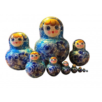 1994 - Matryoshka Russian Nesting Dolls Floral Blue