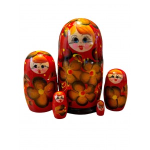 1999 - Red Floral Matryoshka Russian Nesting Dolls