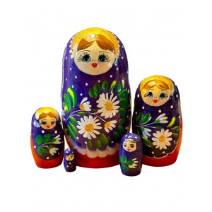 2001 - Matriochka Poupées Russes Motif Floral Rouge et Mauve