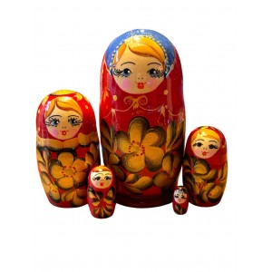 2004 - Red Floral Matryoshka Russian Nesting Dolls