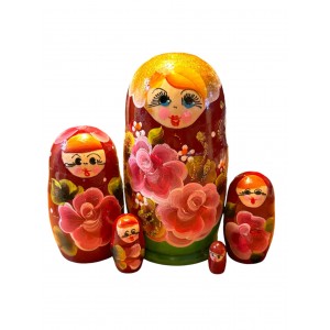 2007 - Green and Burgundy Floral Matryoshka Russian Nesting Dolls