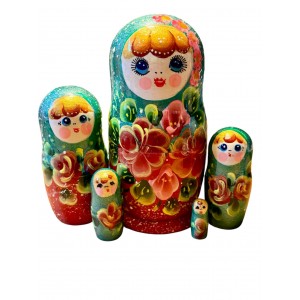 2011 - Turquoise and Red Floral Matryoshka Russian Nesting Dolls