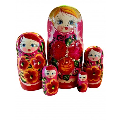 2020 - Red and Pink Floral Matryoshka Russian Nesting Dolls