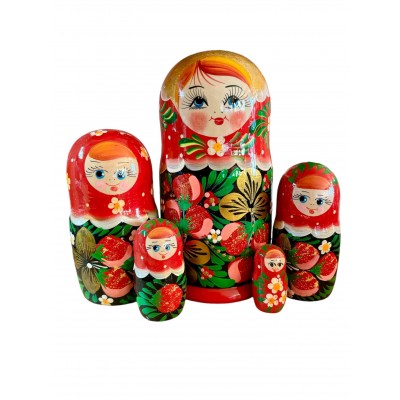 2022 - Black and Red with Strawberries Matryoshka Russian Nesting Dolls