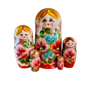 2024 - Matriochka Poupées Russes Motif Floral Rose et Rouge 2024 - Matriochka Poupées Russes Motif Floral Rose et Rouge