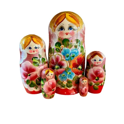 2024 - Matriochka Poupées Russes Motif Floral Rose et Rouge
