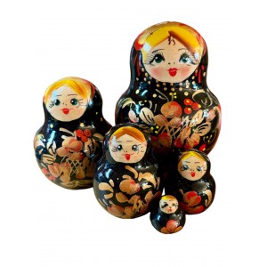 2030 - Red and Black Floral Matryoshka Russian Nesting Dolls