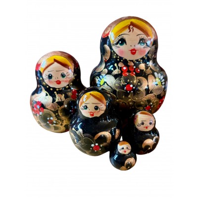 2032 - Red and Black Floral Matryoshka Russian Nesting Dolls