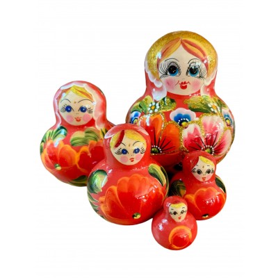 2033 - Red and Blue Floral Matryoshka Russian Nesting Dolls