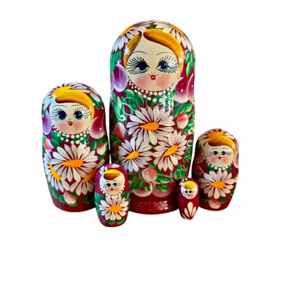 2034 - Burgundy Floral Matryoshka Russian Nesting Doll